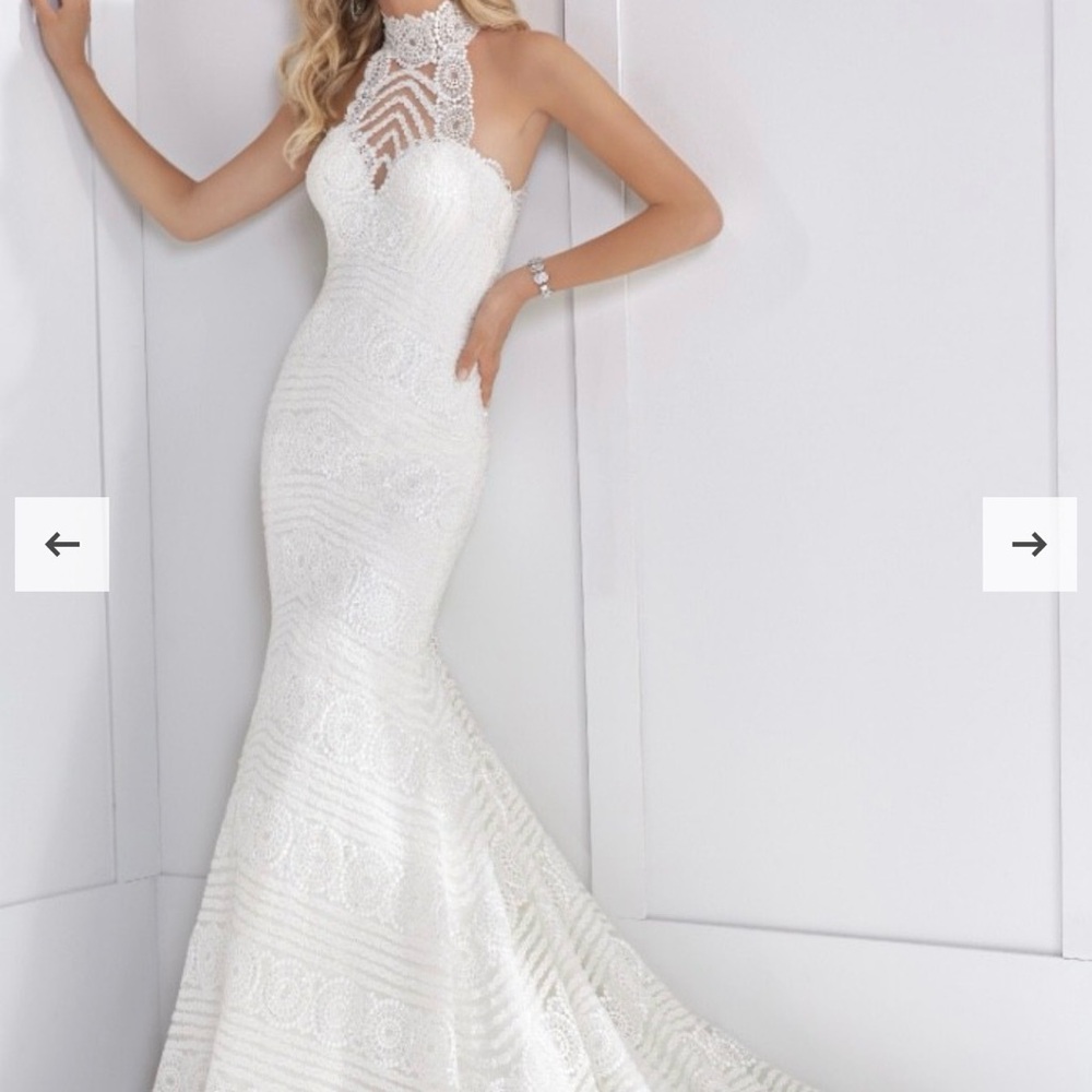 Lace Halter Mermaid Wedding Gown by Ronald Joyce, UK Designer